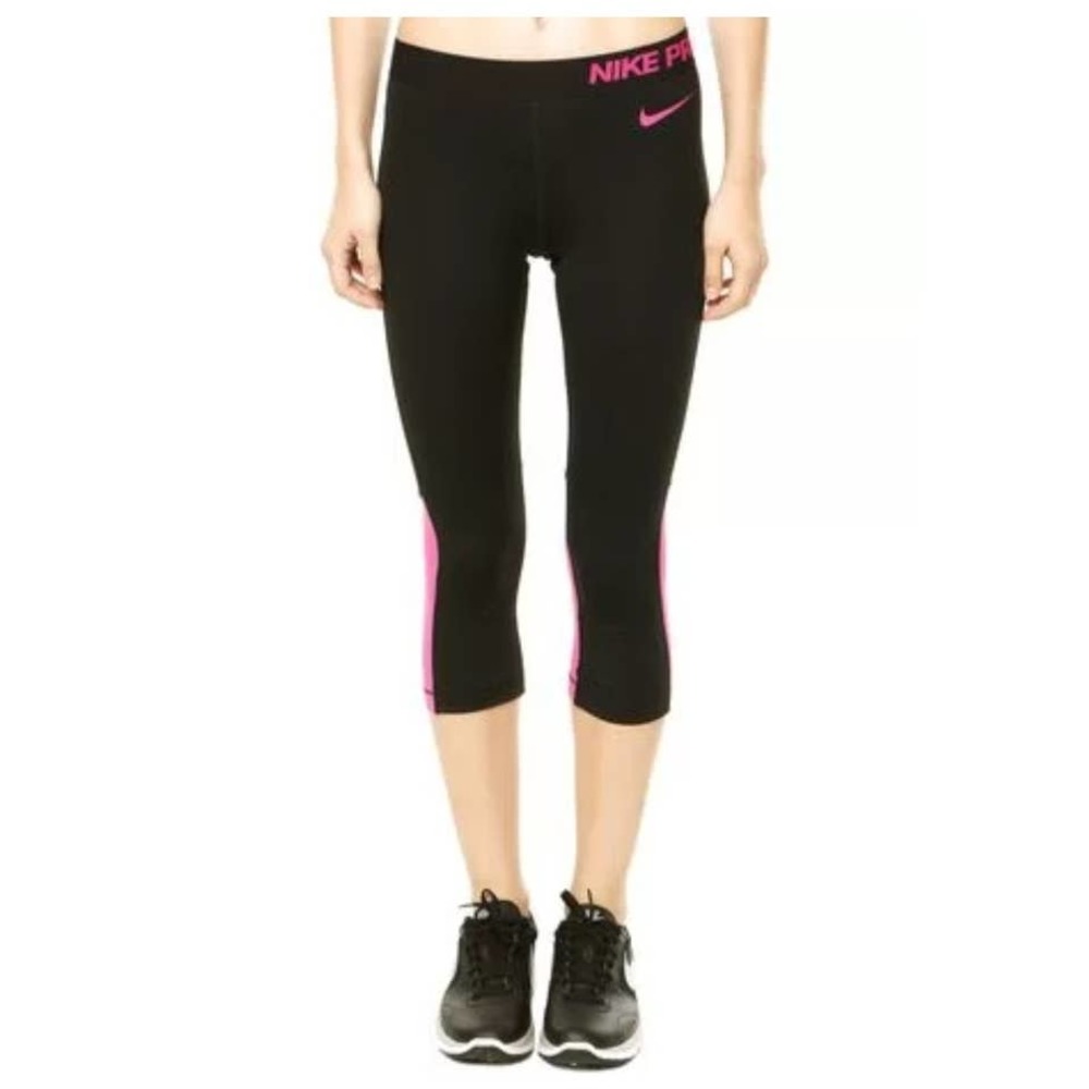 Nike Pro Dri Fit Hypercool Black Pink Capri Compression Tights Leggings Small